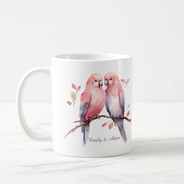 Rosa Love birds Alla hjärtans dag Kaffe Mugg (Vänster)