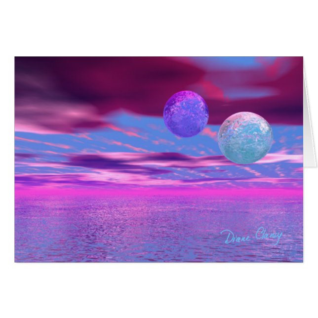 Rosa love birds - och purpurfärgad passion hälsningskort (Framsidan Horizontal)