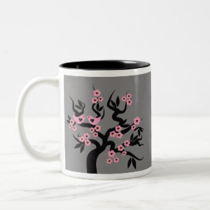 Rosa Love birds på Sakura Träd Mugg