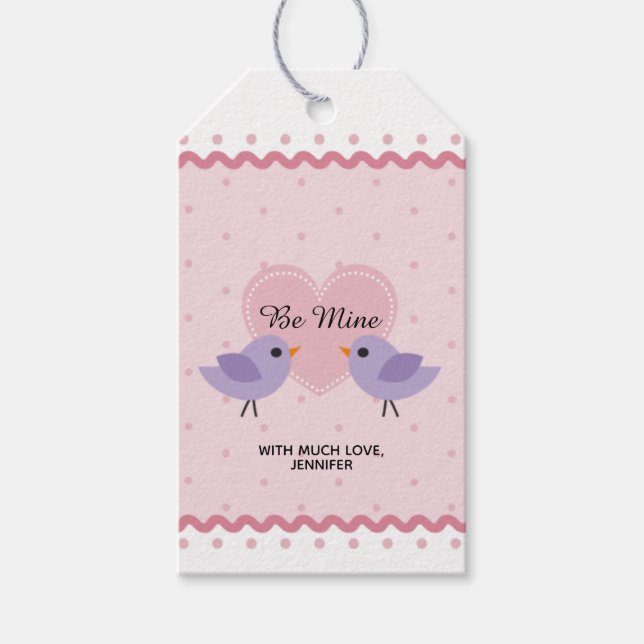 Rosa Love birds Valentine Presentetikett (Framsidan)
