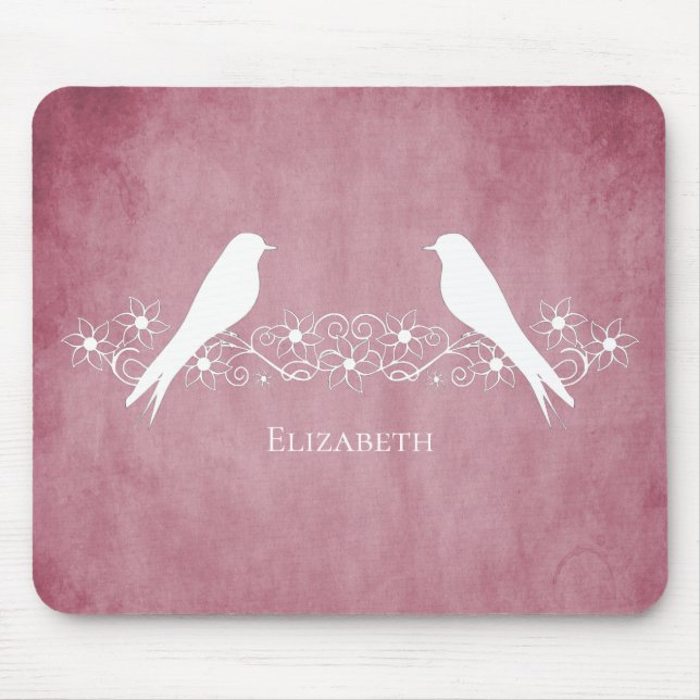 Rosa Lovebird Blommigt Vine Mouse Pad Musmatta (Framsidan)