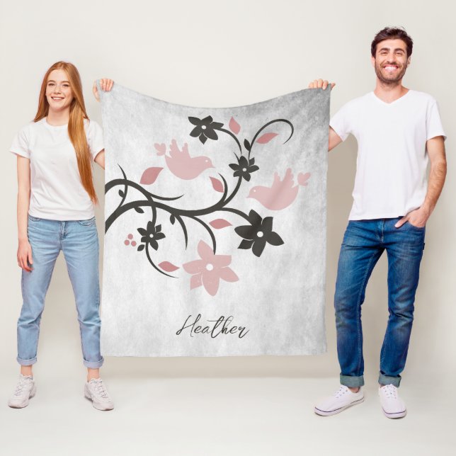Rosa Lovebird Fleece Blanket (På plats)