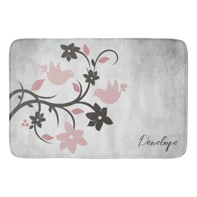 Rosa Lovebird Personlig Bath Mat Badrumsmatta (Framsidan)