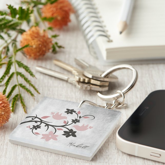 Rosa Lovebird Personlig Keychain (Högra Framsidan)