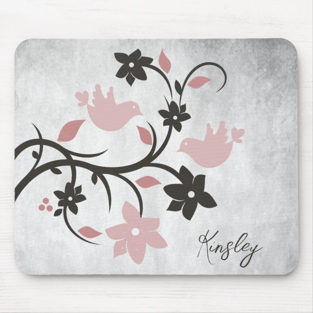 Rosa Lovebird Personlig Mouse Pad Musmatta (Framsidan)