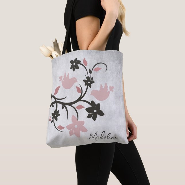 Rosa Lovebird Tote Tygkasse (Närbild)