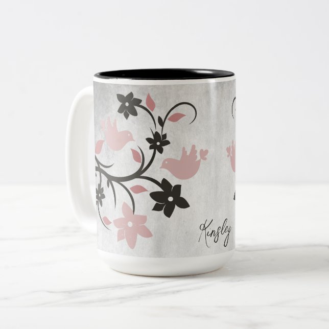 Rosa Lovebird tvåtonkaffe Mugg (Framsida vänster)