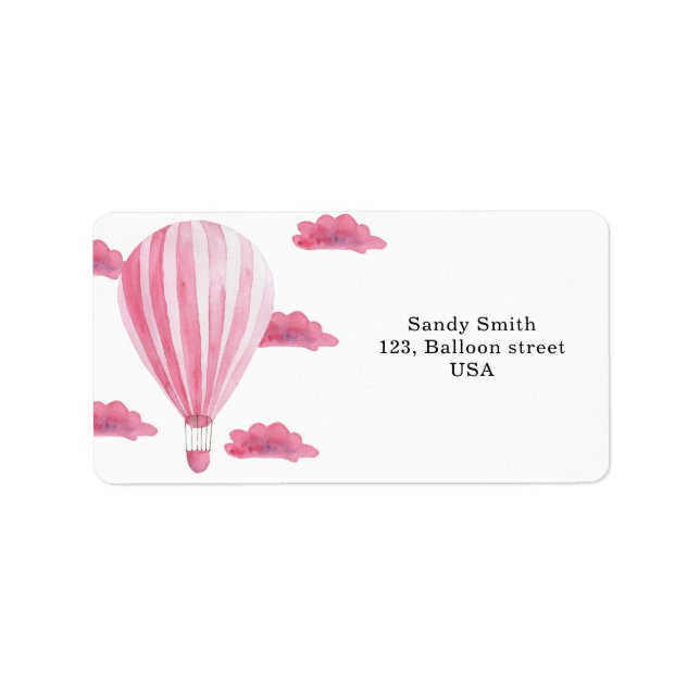 Rosa Luftballong Adressetikett (Framsidan)