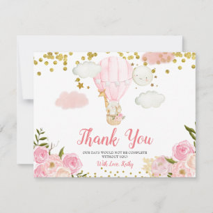 Rosa Luftballong Animals Baby Shower Tack Kort