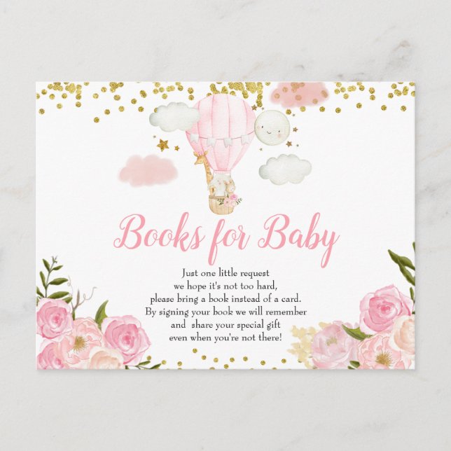 Rosa Luftballong Animals Bokar för Baby Inbjudan Vykort (Framsida)