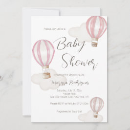 Rosa Luftballong Baby Shower Girl Inbjudningar