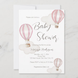 Rosa Luftballong Baby Shower Girl Inbjudningar
