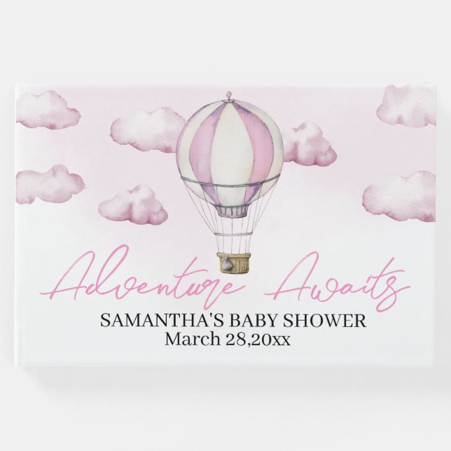 Rosa Luftballong Baby Shower Guest Bok (Framsida)