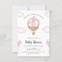 Rosa Luftballong Baby Shower-inbjudan Flickor