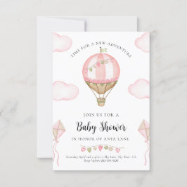 Rosa Luftballong Baby Shower-inbjudan Flickor Inbjudningar