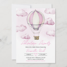 Rosa Luftballong Baby Shower Inbjudningar
