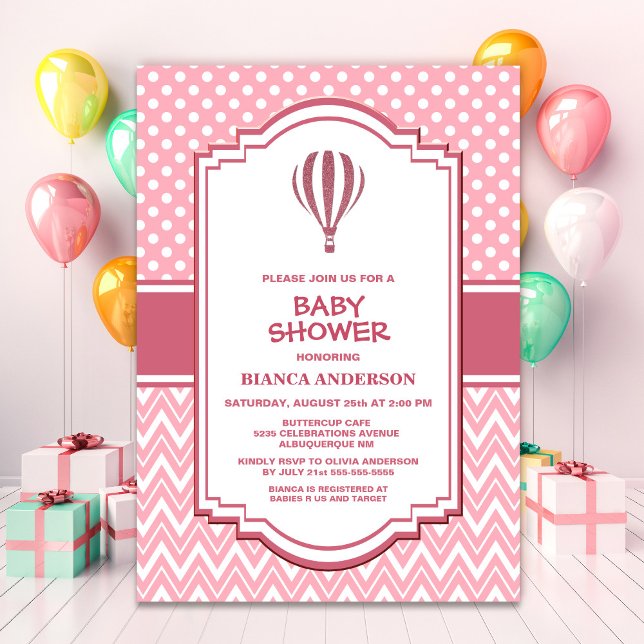 Rosa Luftballong Baby Shower Inbjudningar (Skapare uppladdad)