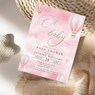 Rosa Luftballong Baby Shower Inbjudningar