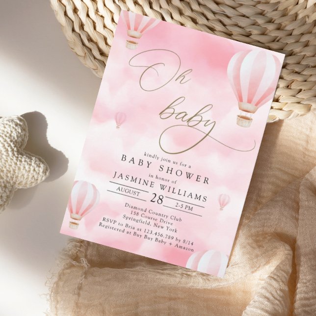 Rosa Luftballong Baby Shower Inbjudningar (Skapare uppladdad)