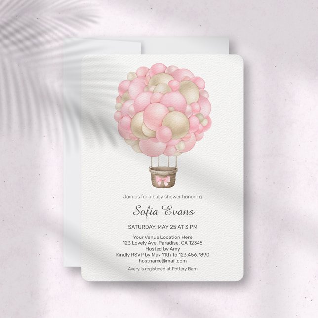 Rosa Luftballong Baby Shower Inbjudningar (Skapare uppladdad)