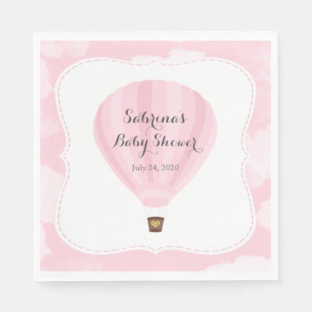 Rosa Luftballong Baby Shower Pappersservett (Framsidan)
