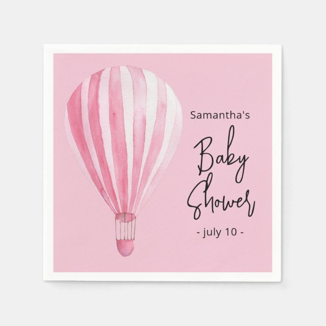 Rosa luftballong Baby shower Pappersservett (Framsidan)