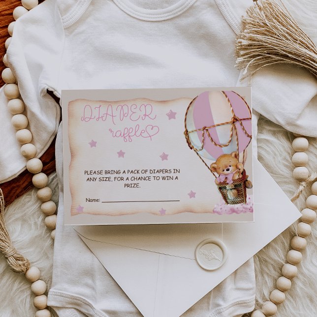 Rosa Luftballong Bear Diaper Raffle Tilläggskort (Skapare uppladdad)