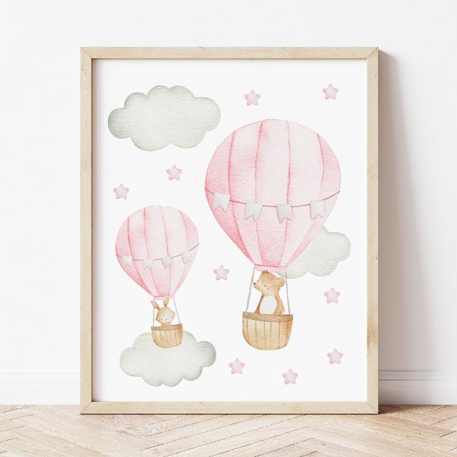 Rosa Luftballong, Cute Animals, Girl Nursery Fototryck (Skapare uppladdad)