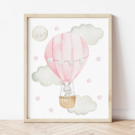 Rosa Luftballong, Djur, Bunny, Girl Nursery Poster