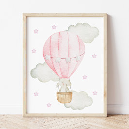 Rosa Luftballong, Elephant, Star, Girl Nursery Fototryck