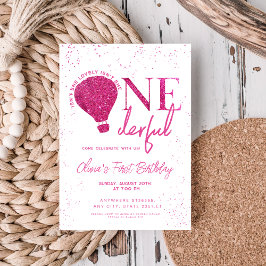 Rosa Luftballong flicka 1:a födelsedag Inbjudningar