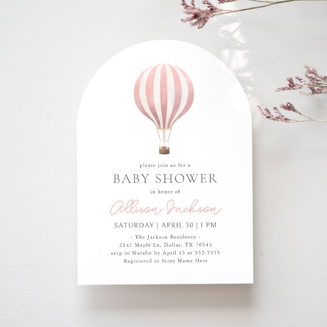 Rosa Luftballong Girl Arch Baby Shower Inbjudningar (Skapare uppladdad)