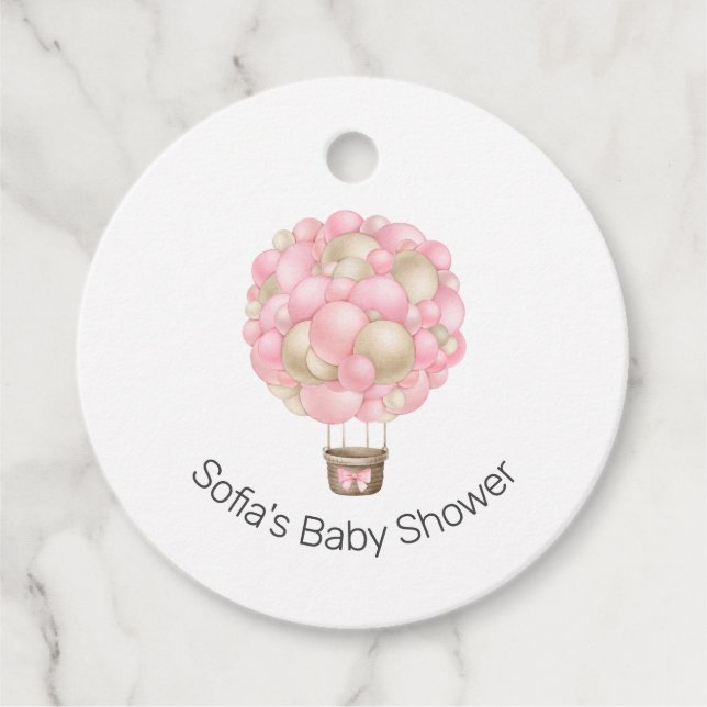 Rosa Luftballong Girl Baby Shower Gåvor Etiketter (Framsida)