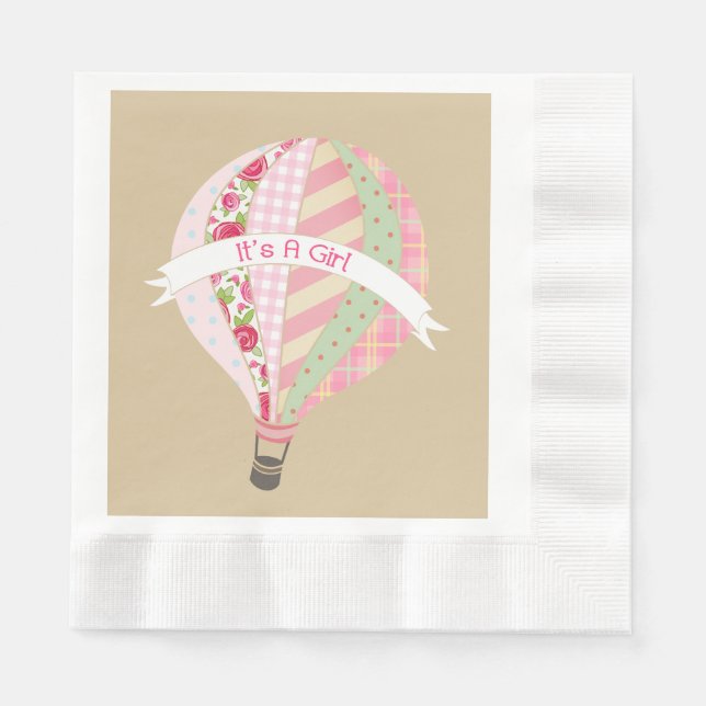 Rosa Luftballong Girl Baby Shower Napkins Pappersservett (Framsidan)