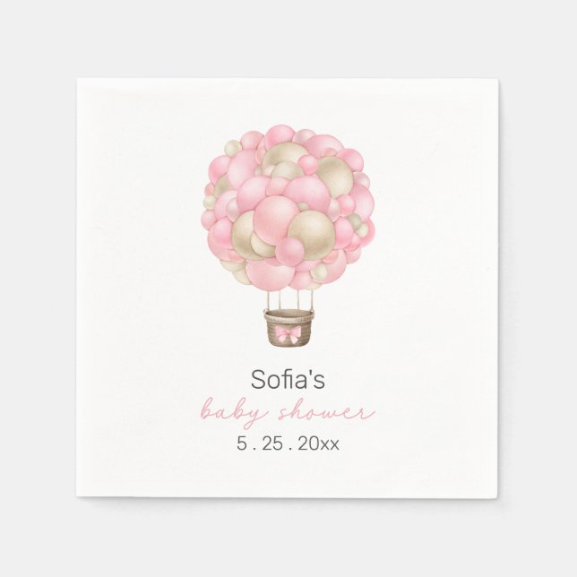 Rosa Luftballong Girl Baby Shower Pappersservett (Framsidan)