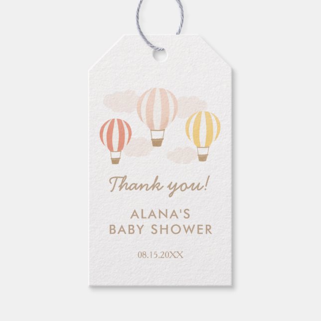 Rosa Luftballong Girl Baby Shower Presentetikett (Framsidan)