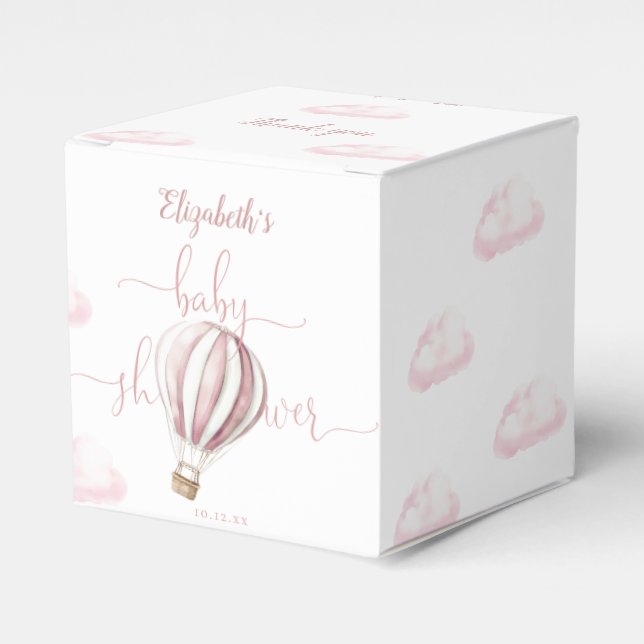 Rosa Luftballong Girl Baby Shower Tack Presentaskar (Framsidan Sidan)