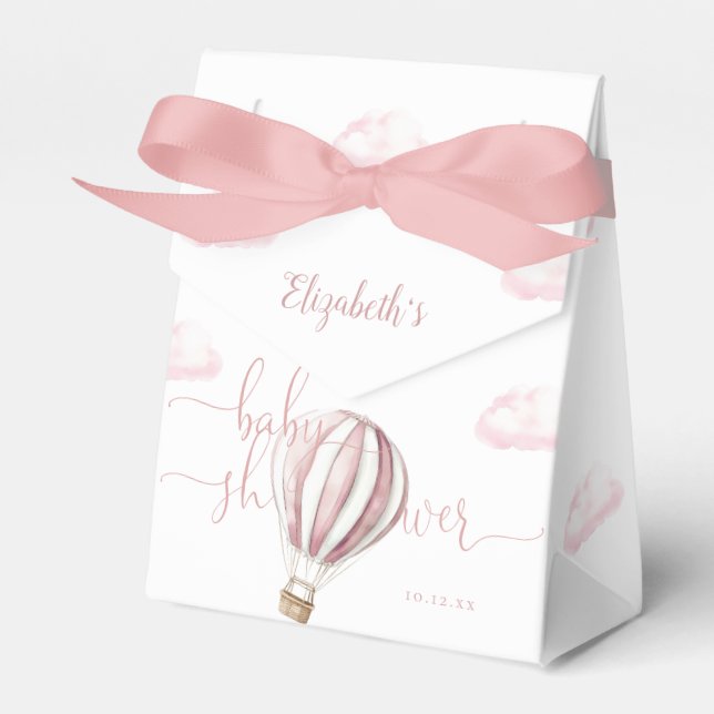 Rosa Luftballong Girl Baby Shower Tack Presentaskar (Framsidan Sidan)