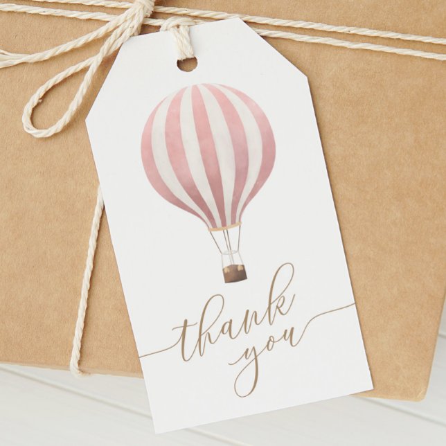 Rosa Luftballong Girl Baby Shower Tack Presentetikett (Skapare uppladdad)