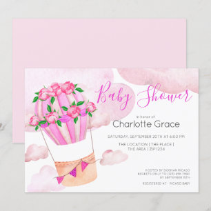 Rosa Luftballong i Clouds Baby Shower Inbjudningar