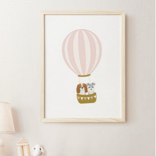 Rosa Luftballong med Hundar Nursery Poster