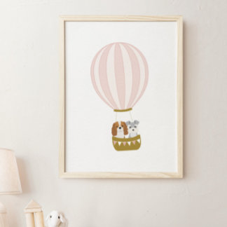 Rosa Luftballong med Hundar Nursery Poster