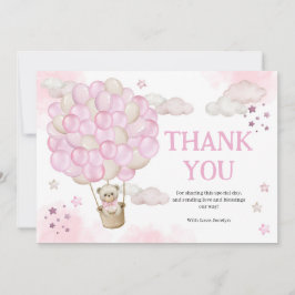 Rosa Luftballong Nalle Baby Shower Tack Kort