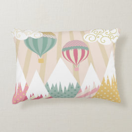 Rosa Luftballong och bergscen Prydnadskudde