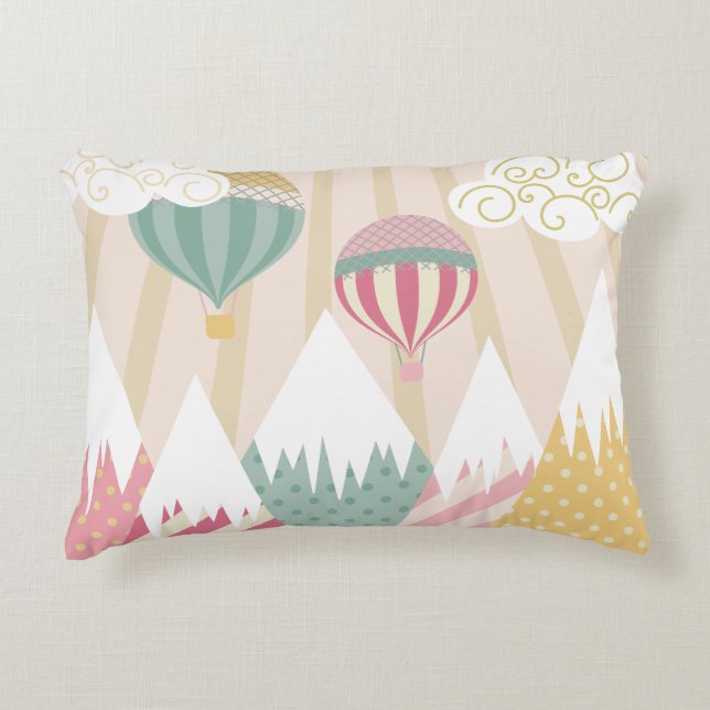 Rosa Luftballong och bergscen Prydnadskudde (Framsidan)