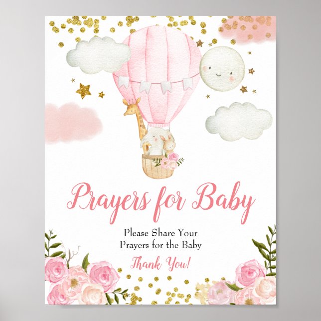 Rosa Luftballong Prayers for Baby Shower Sign Poster (Framsidan)