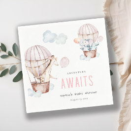 Rosa Luftballong Safari Animals Baby Shower Pappersservett