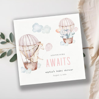 Rosa Luftballong Safari Animals Baby Shower Pappersservett