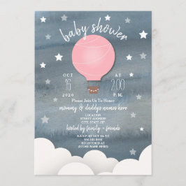 Rosa Luftballong + Stars Girl Baby Shower Inbjudningar