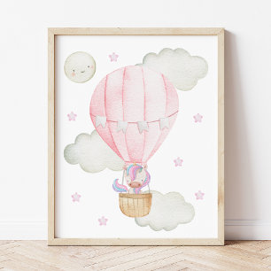 Rosa Luftballong, Unicorn, Stars, Girl Nursery Fototryck